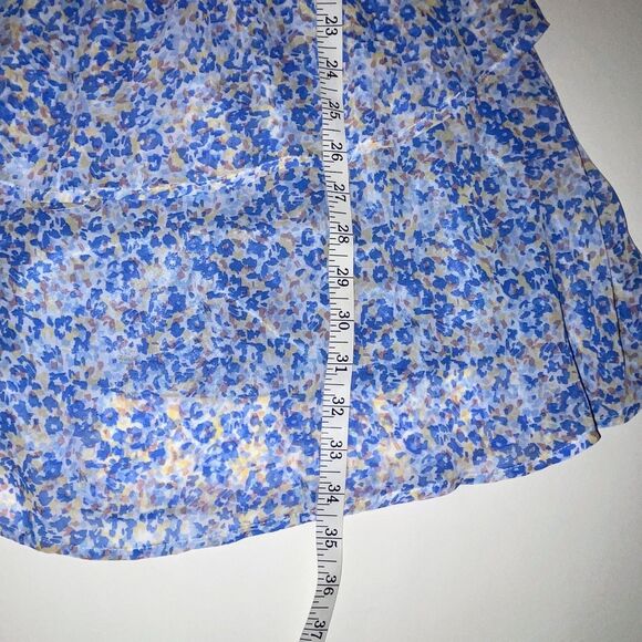 Endless Blu Tiered Ruffle 3/4 Sleeve Dress Tie Neck Blue Floral Tie Neck Mini S - Picture 11 of 13